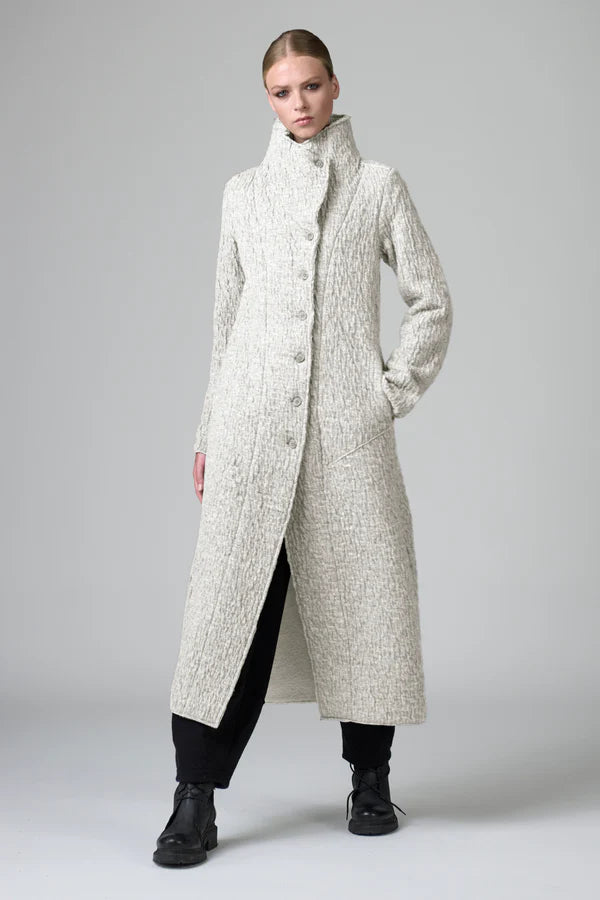 Slim fit long coat in double wool cloth with high collar