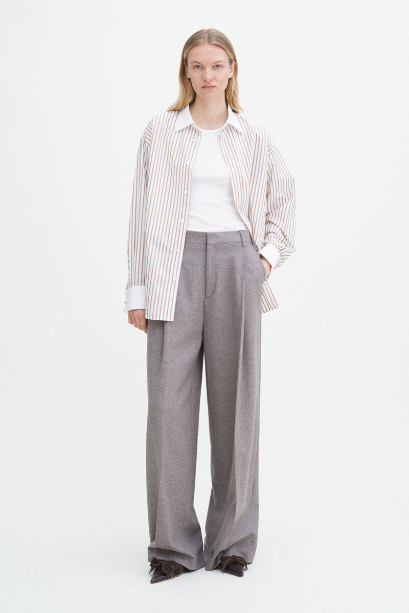 Wide Pleated Flannel Trousers