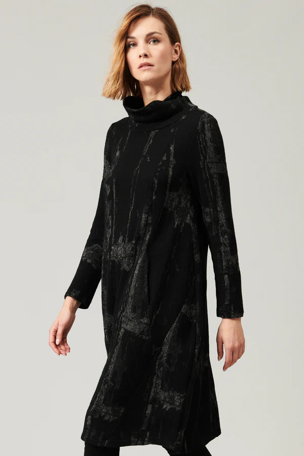 Wool and viscose jaquard knit turtleneck dress