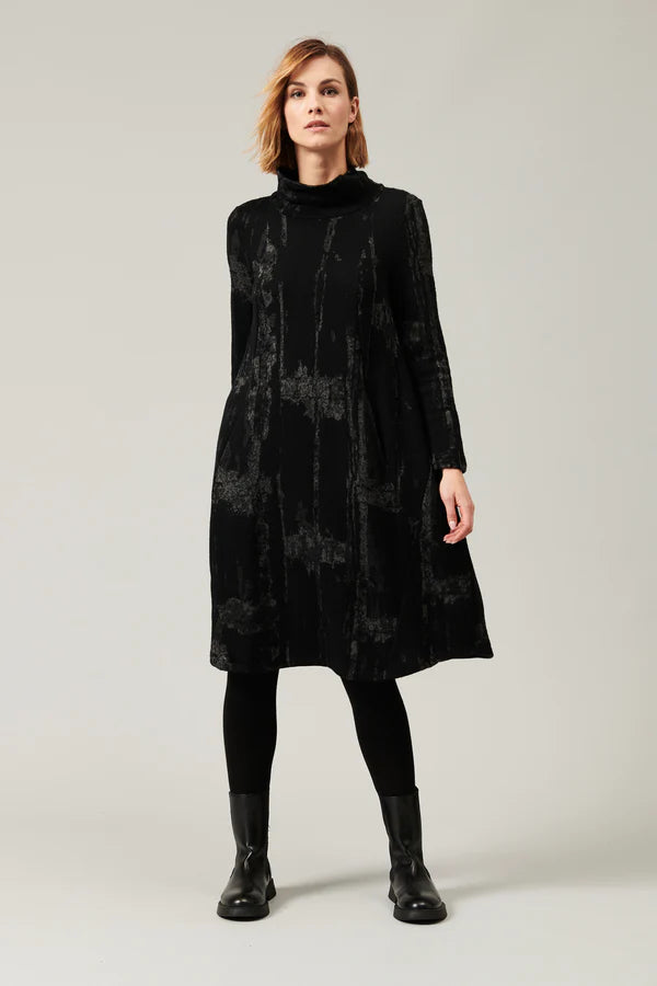 Wool and viscose jaquard knit turtleneck dress