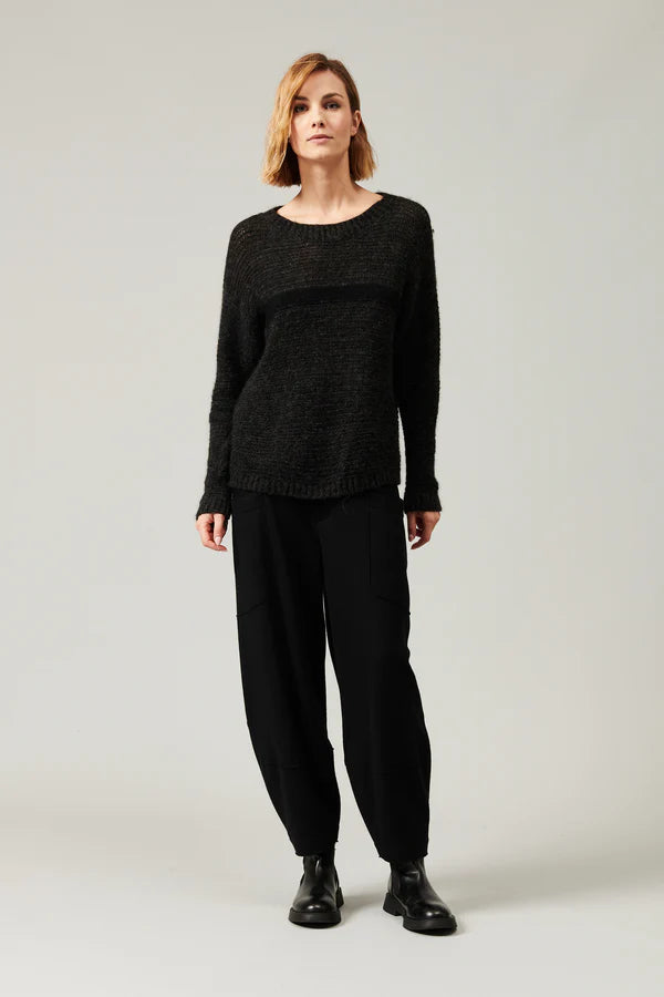 Boatneck knit in wool and alpaca with contrasting colour striping