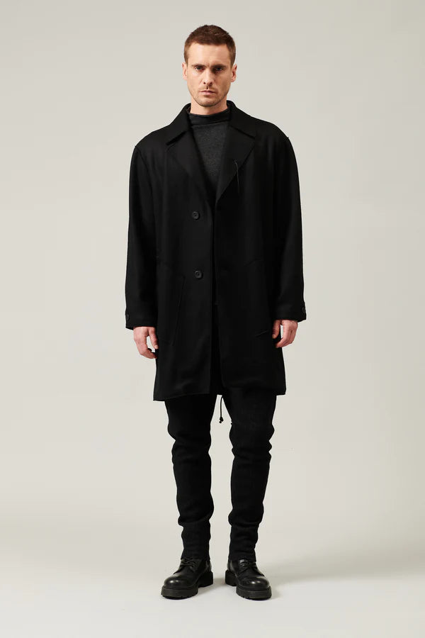 Raw cut boiled wool loose fit coat with cashemere touch