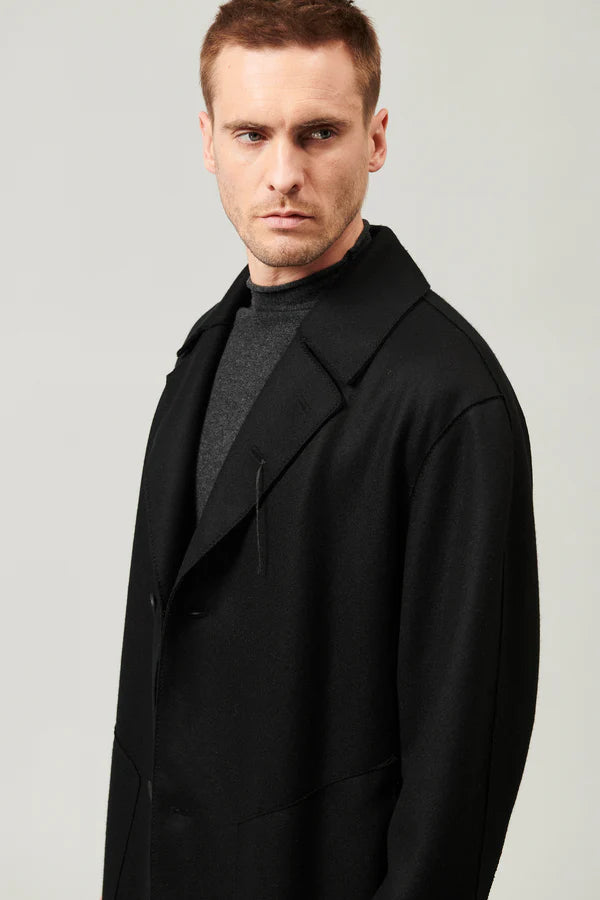 Raw cut boiled wool loose fit coat with cashemere touch