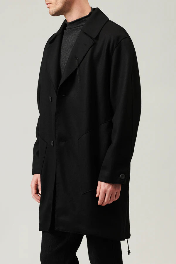 Raw cut boiled wool loose fit coat with cashemere touch