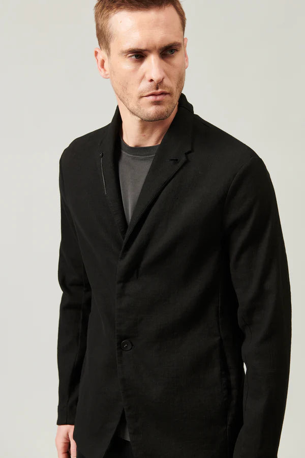 Virgin wool, cotton and hemp stretch regular fit jacket black