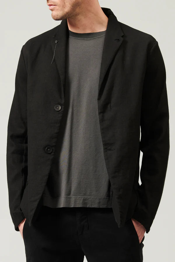 Virgin wool, cotton and hemp stretch regular fit jacket black