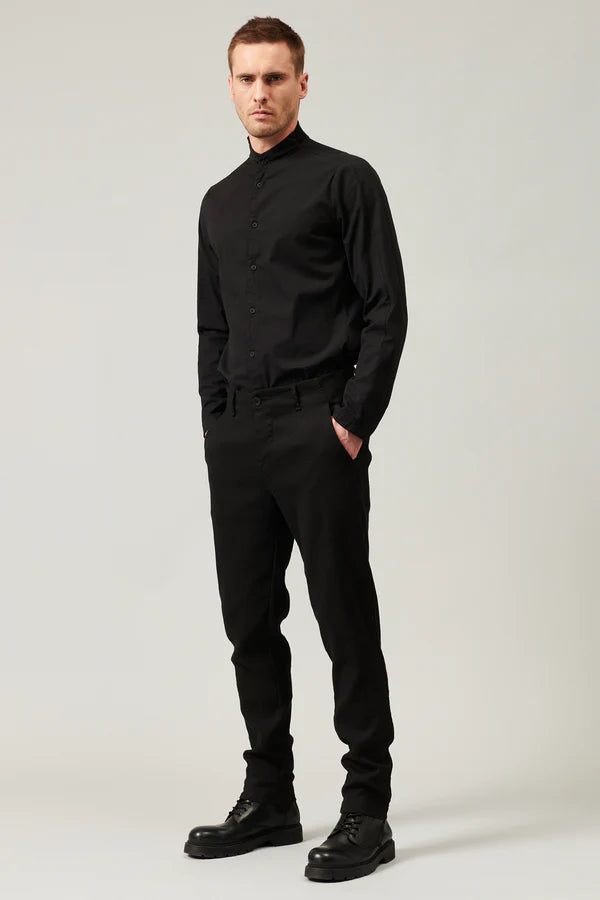 Virgin wool, cotton and hemp stretch chino trousers black