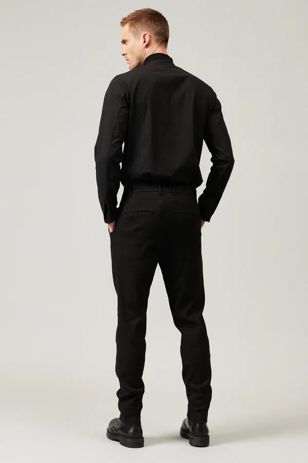 Virgin wool, cotton and hemp stretch chino trousers black