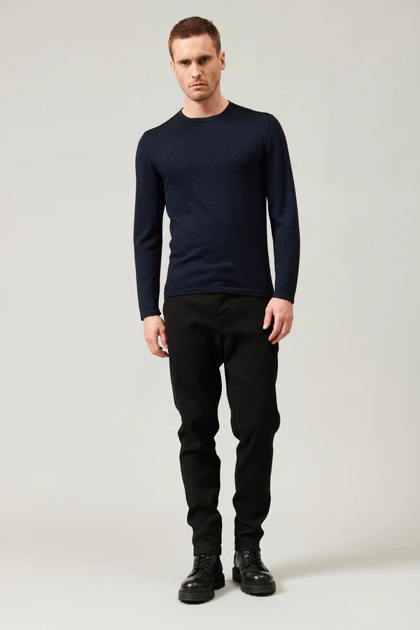 Regular-fit round-neck knit in viscose and wool blue