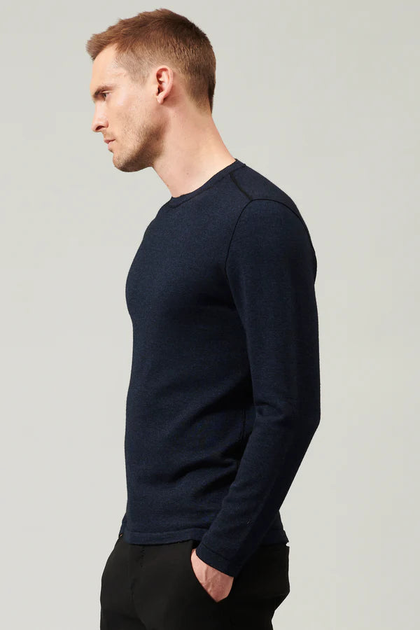 Regular-fit round-neck knit in viscose and wool blue