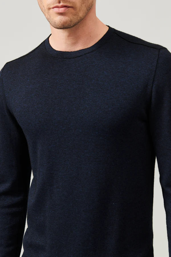 Regular-fit round-neck knit in viscose and wool blue