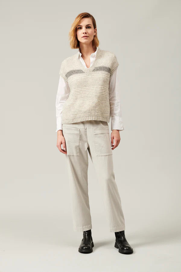 Sleeveless knit in wool and alpaca with contrasting colour striping