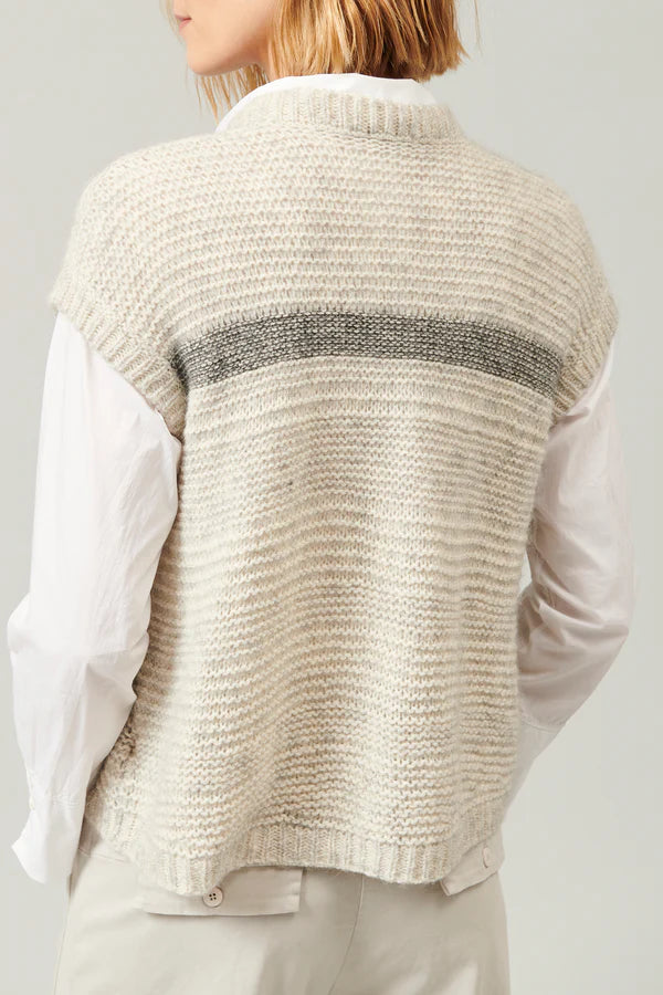 Sleeveless knit in wool and alpaca with contrasting colour striping