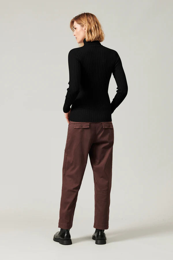 Turtleneck ribbed extrafine wool knit