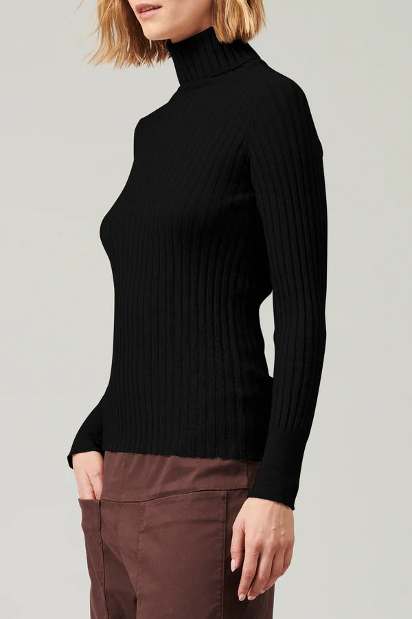 Turtleneck ribbed extrafine wool knit