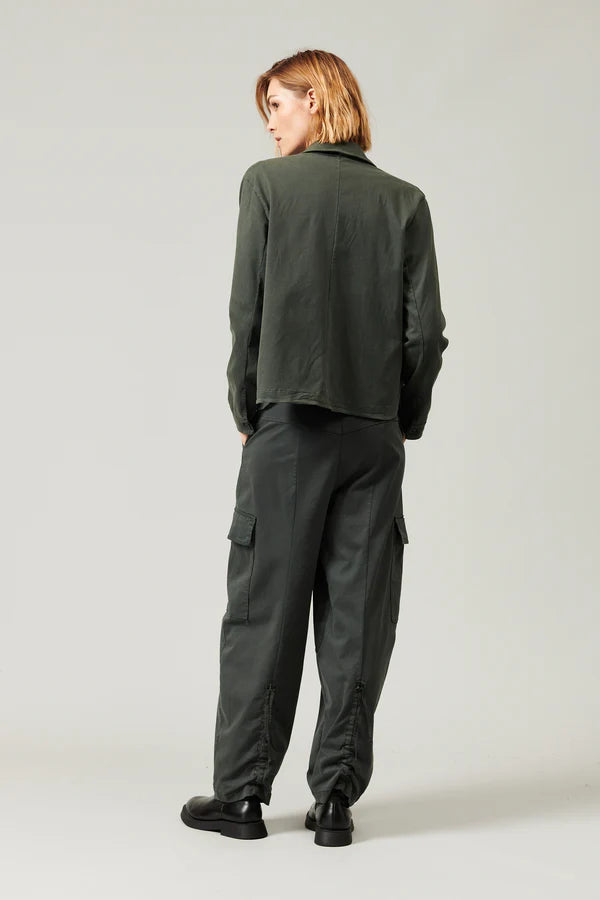 Shirt/jacket in stretch cotton satin dark green