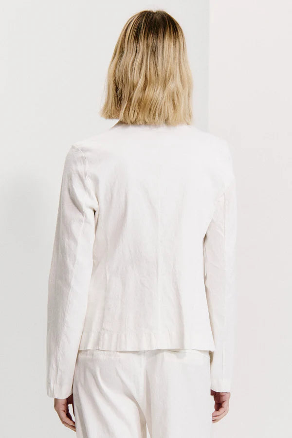 Slim fit mandarin collar jacket in viscose and stretch linen milk