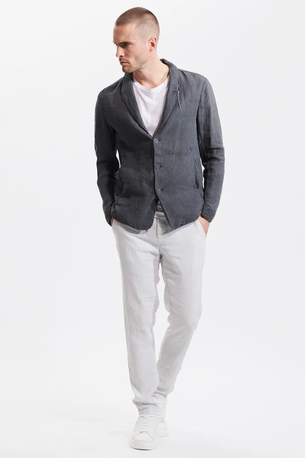 Regular fit jacket in linen and tencell charcoal