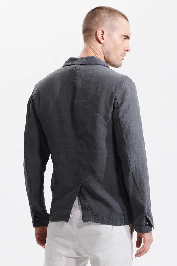 Regular fit jacket in linen and tencell charcoal