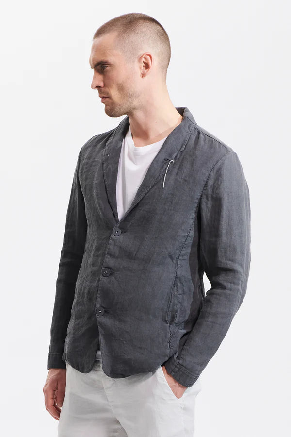 Regular fit jacket in linen and tencell charcoal