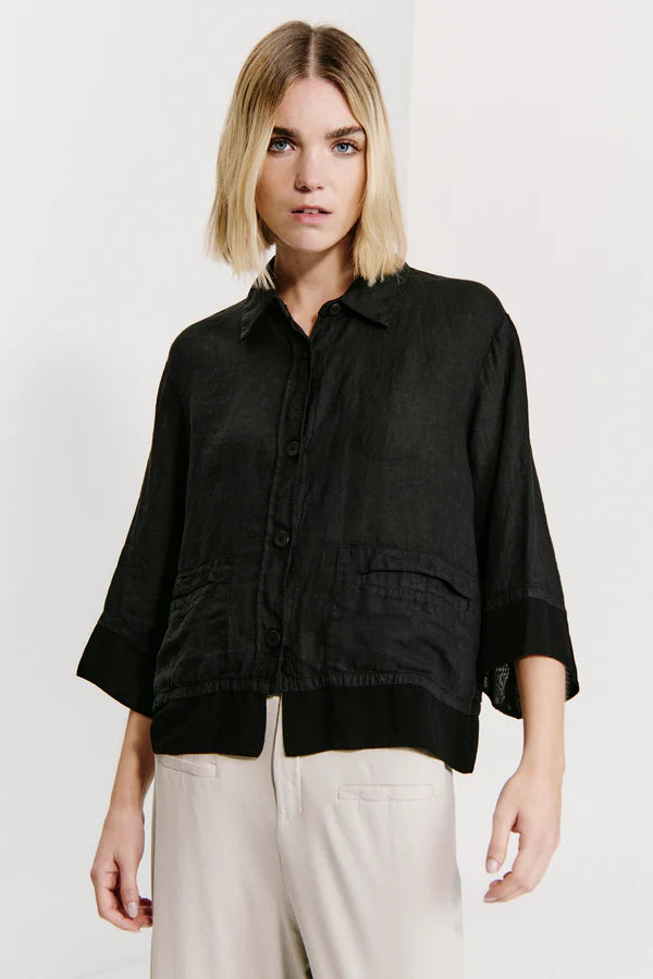 3/4 sleeve linen jacket with viscose georgette inserts