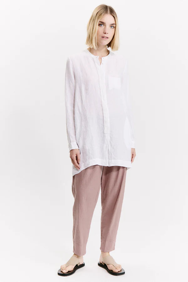 Long linen shirt. viscose georgette band with hidden buttoning