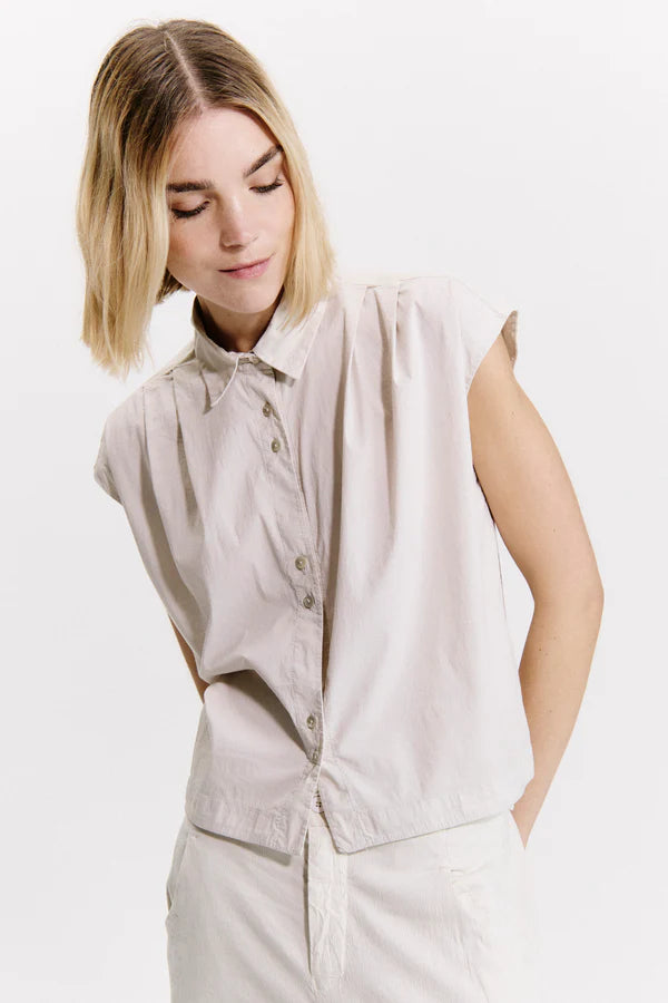 Short oversized shirt in stretch cotton poplin