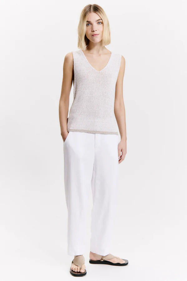 Cotton-linen blend melange knit tank top