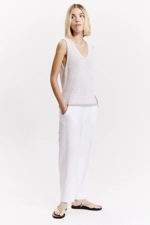 Cotton-linen blend melange knit tank top