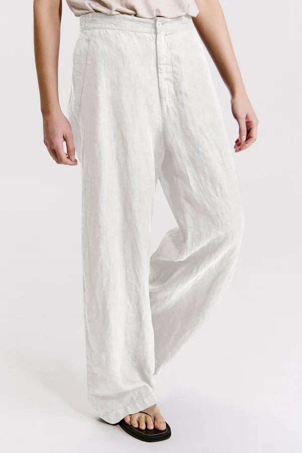 Linen palazzo trousers with elastic at the back. button and zip opening white