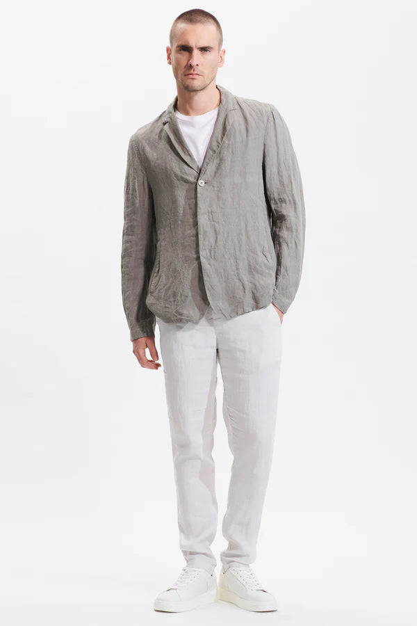 Regular-fit linen jacket with three buttons whose two are hidden