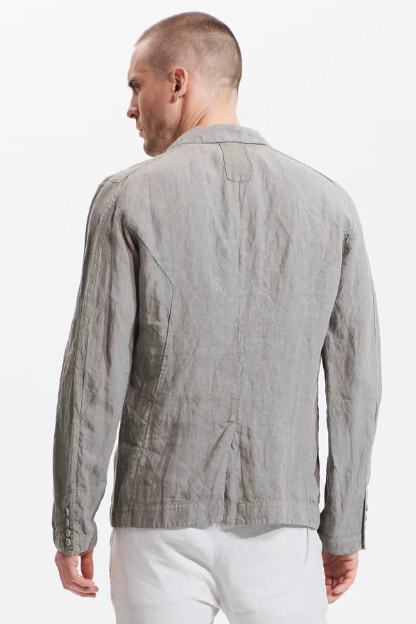 Regular-fit linen jacket with three buttons whose two are hidden