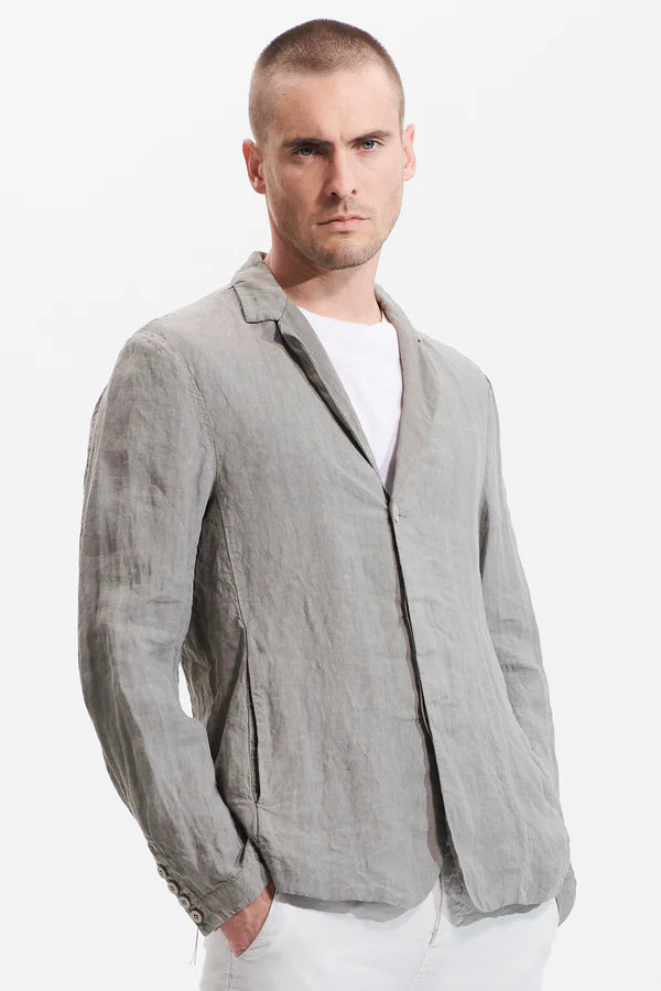 Regular-fit linen jacket with three buttons whose two are hidden