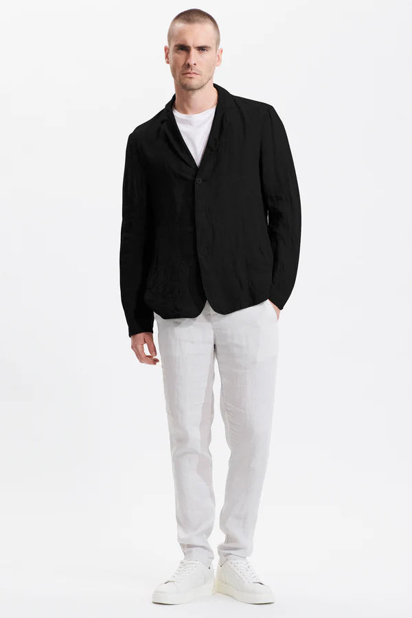 Regular-fit linen jacket with three buttons whose two are hidden