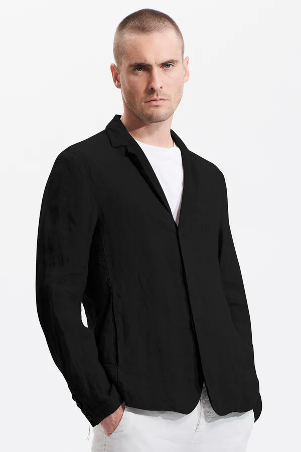 Regular-fit linen jacket with three buttons whose two are hidden