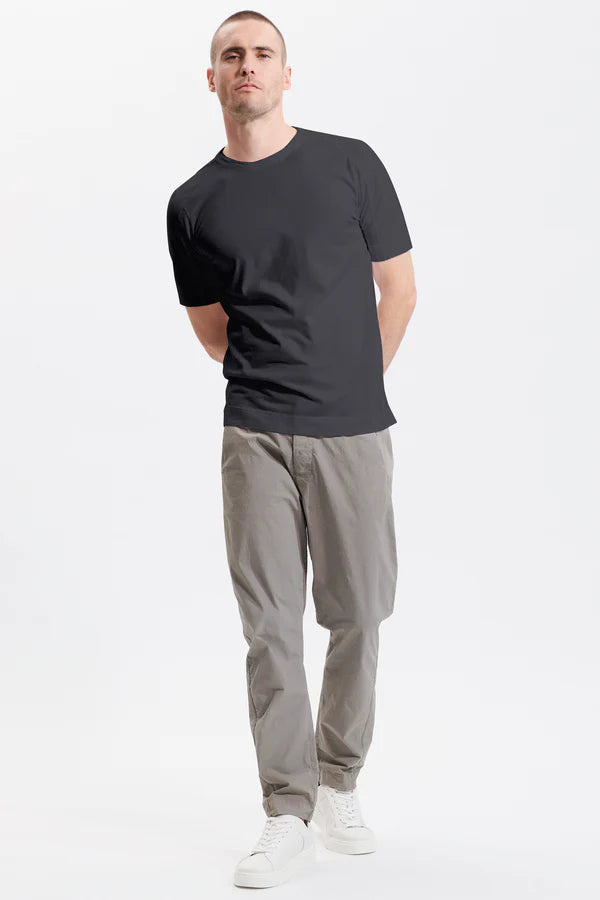 Roundneck regular-fit t-shirt in cotton jersey. knitted neck edge charcoal