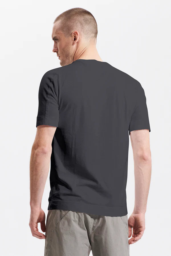 Roundneck regular-fit t-shirt in cotton jersey. knitted neck edge charcoal