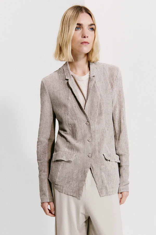 Openwork leather jacket shaped fit with stretch knit inserts