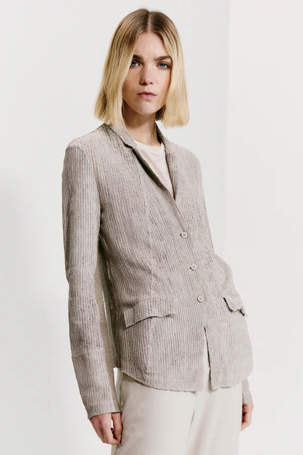 Openwork leather jacket shaped fit with stretch knit inserts