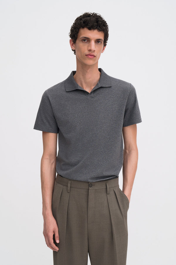 Stretch Cotton Polo T-Shirt Anthracite Melange
