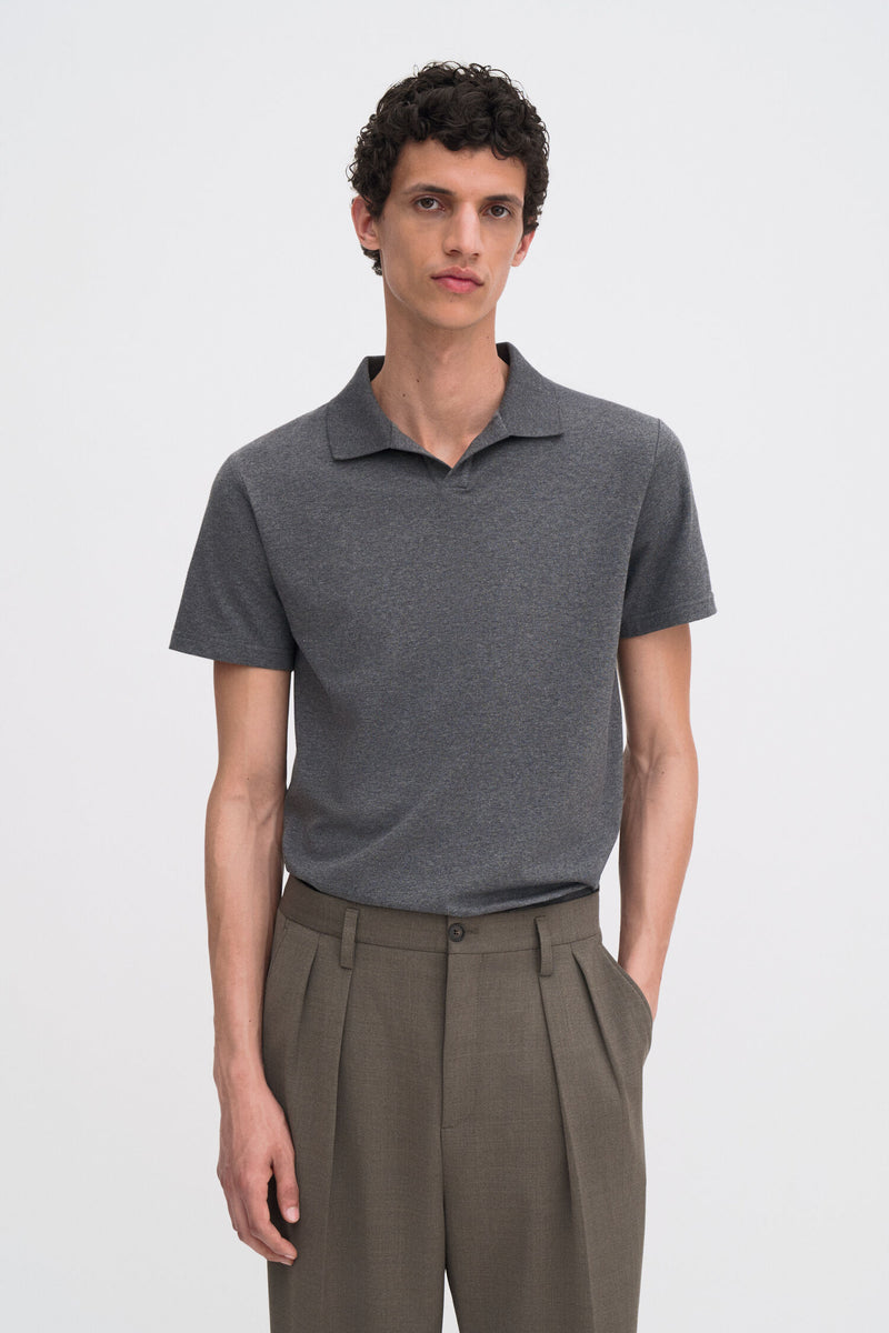 Stretch Cotton Polo T-Shirt Anthracite Melange
