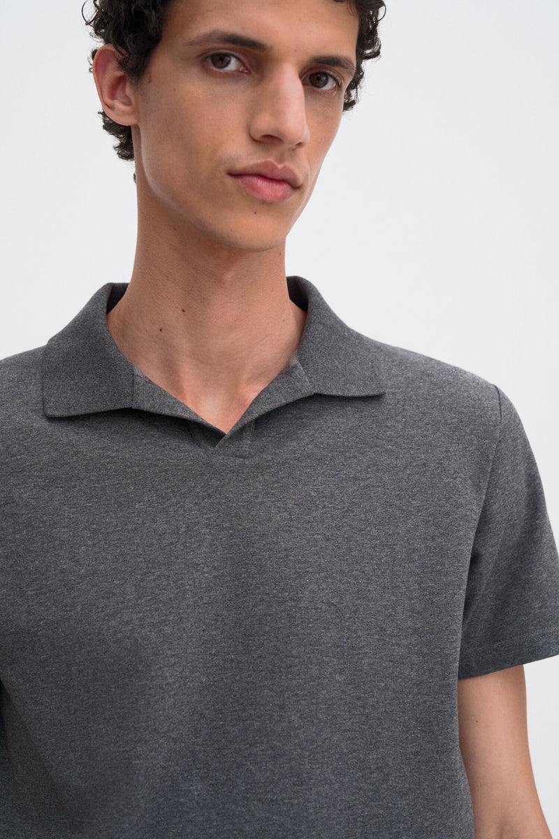 Stretch Cotton Polo T-Shirt Anthracite Melange