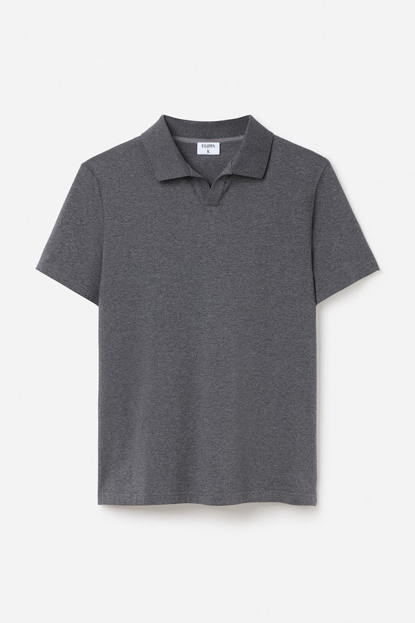 Stretch Cotton Polo T-Shirt Anthracite Melange