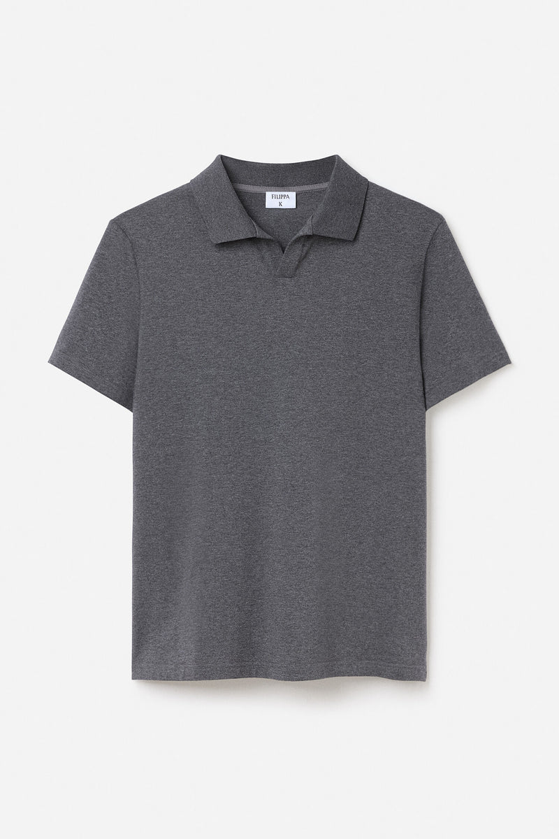 Stretch Cotton Polo T-Shirt Anthracite Melange