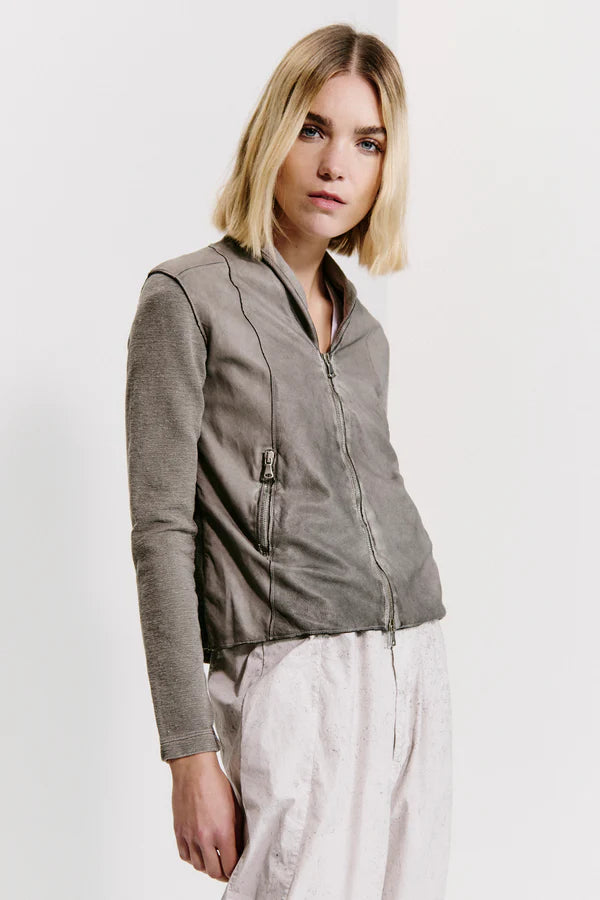 Slim fit zipped short jacket with knitted inserts
