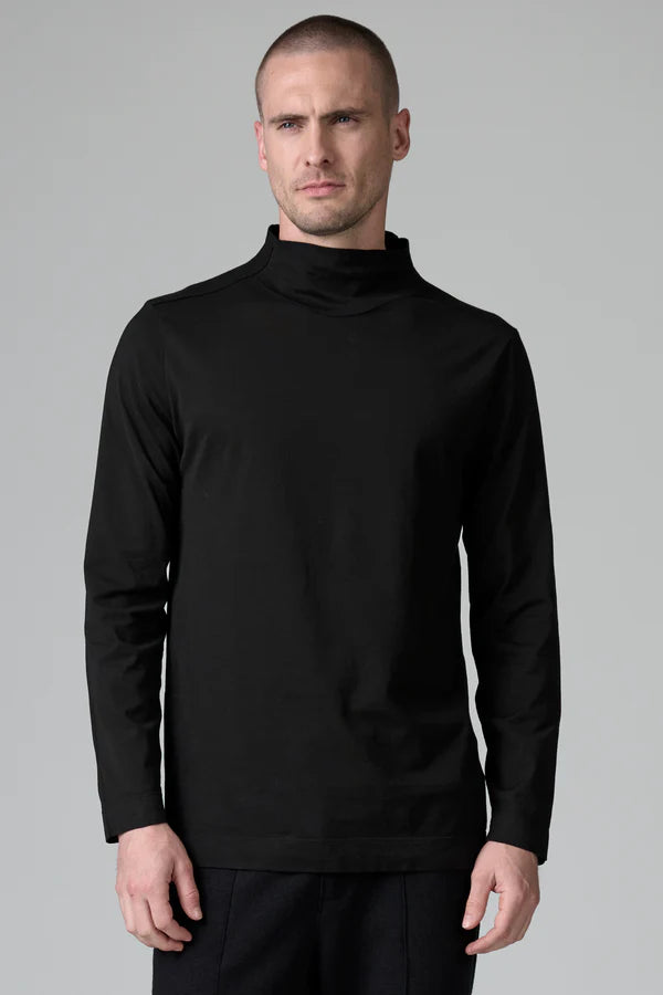 Regular fit turtleneck t-shirt in cotton jersey with knitted inserts