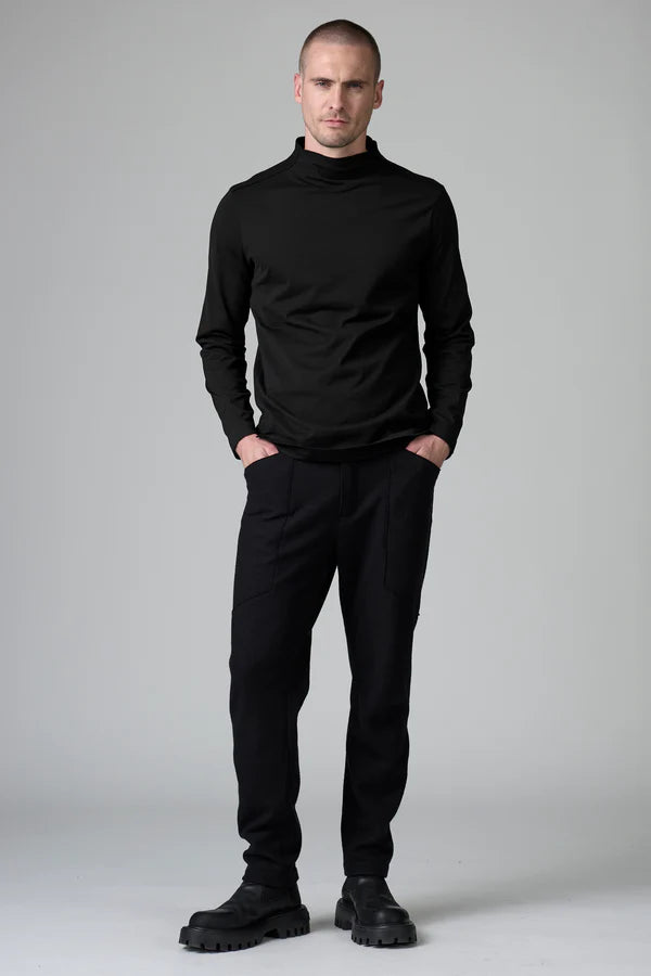 Regular fit turtleneck t-shirt in cotton jersey with knitted inserts