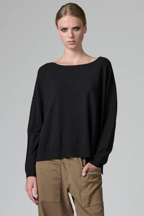Oversized viscose and wool knit. boxed shaped, boat neck