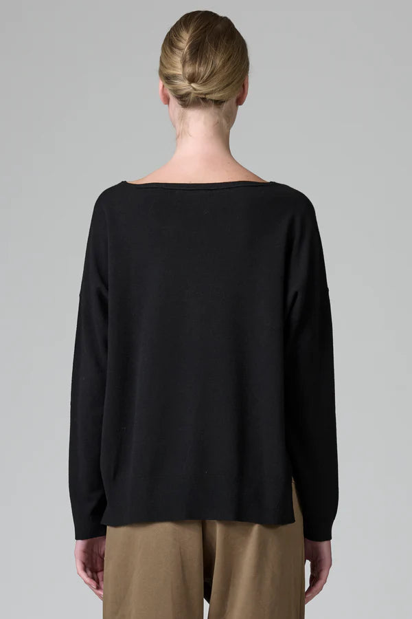 Oversized viscose and wool knit. boxed shaped, boat neck