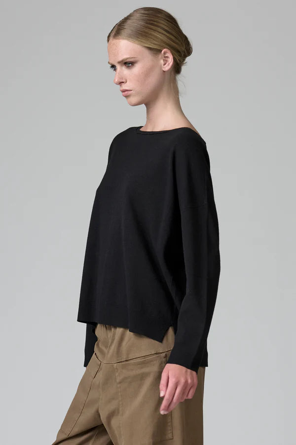 Oversized viscose and wool knit. boxed shaped, boat neck